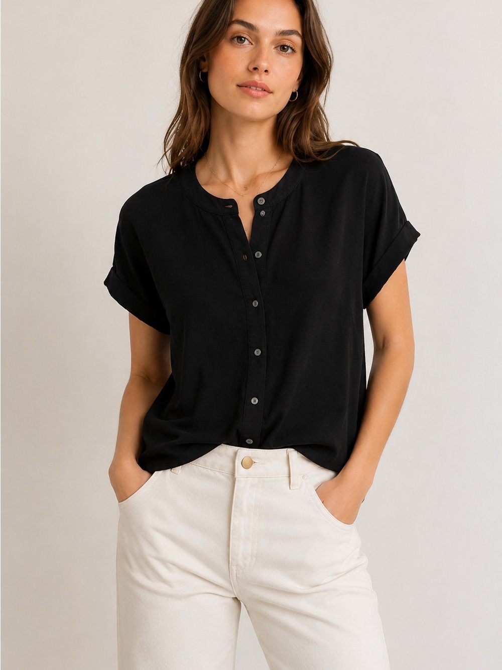 Madewell Black Button-Front Boxy Blouse | Size Small | Minimalist